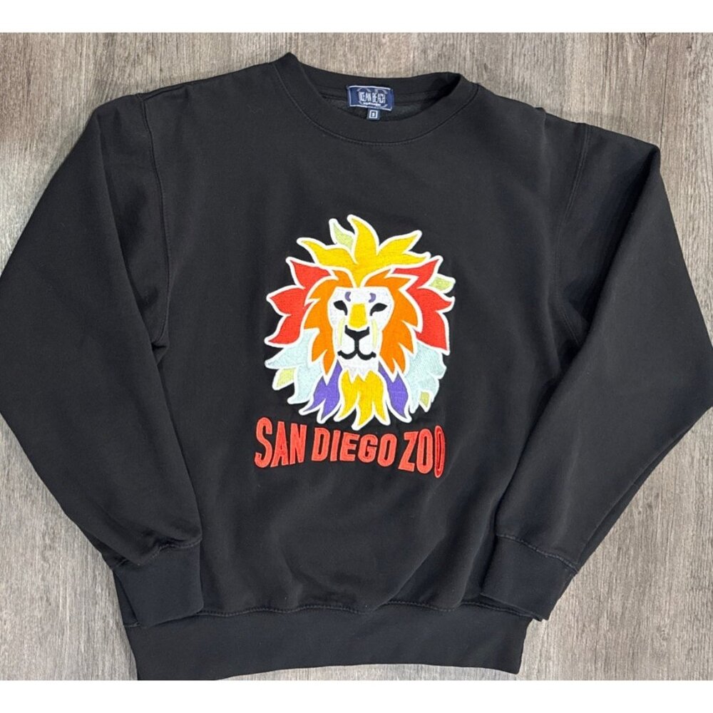 Unisex San Diego Zoo Sweatshirt Crewneck Pullover Embroidered Lion Sz S  Black